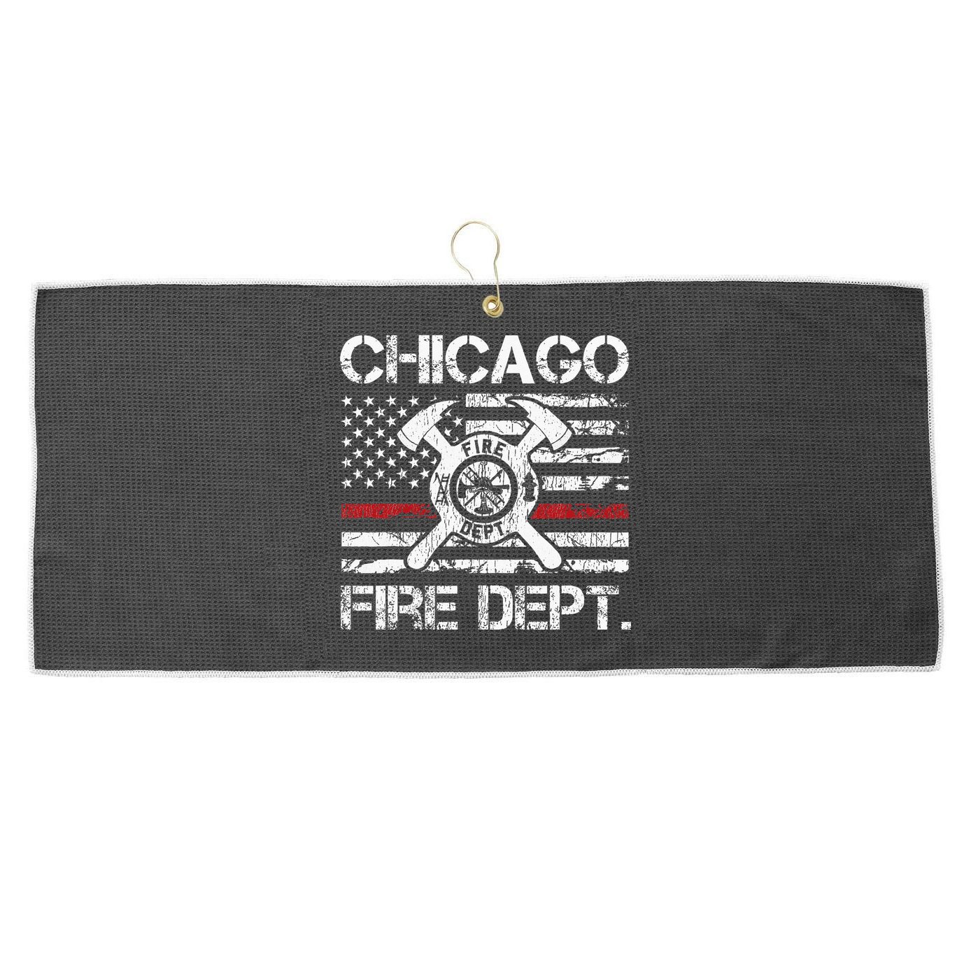 Chicago Illinois Fire Department Thin Red Line Fireman Large Microfiber Waffle Golf Towel