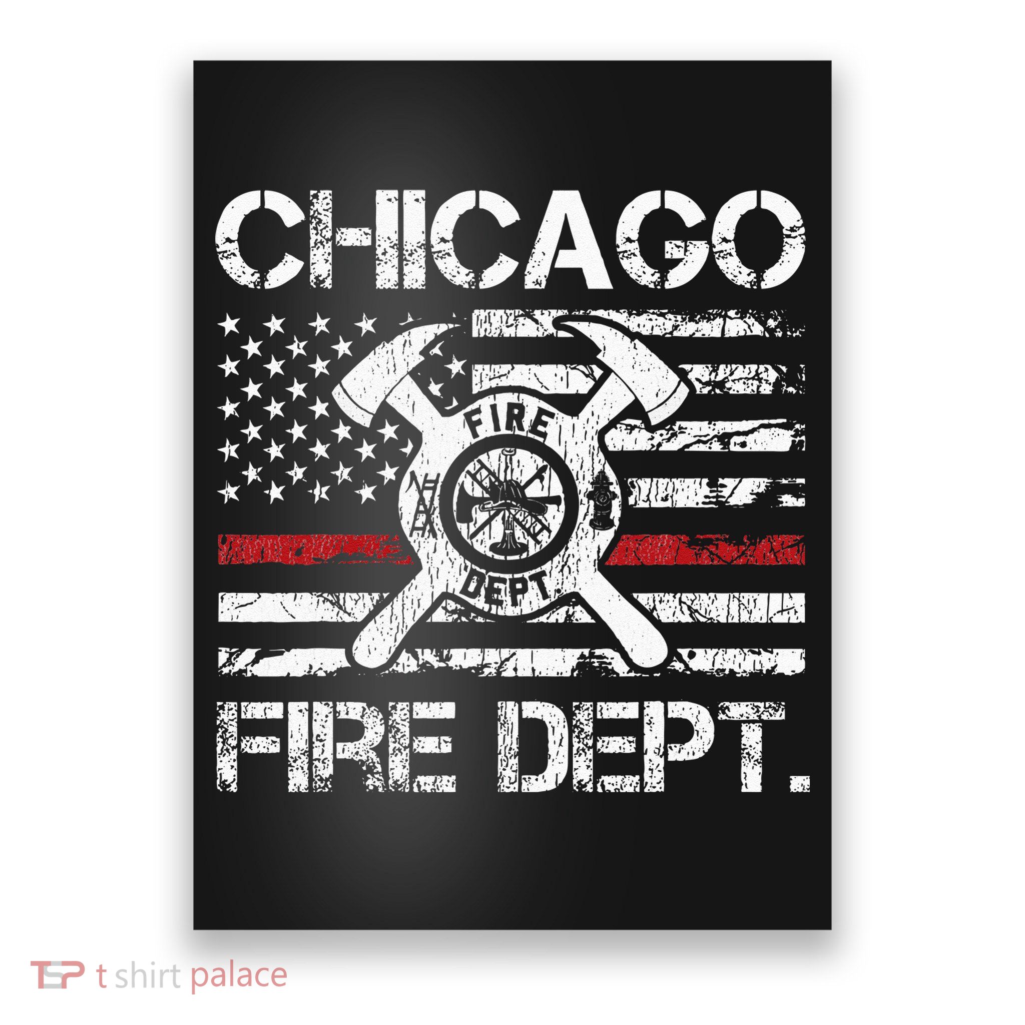Chicago Illinois Fire Department Thin Red Line Fireman Poster