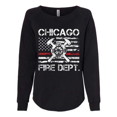 Chicago Illinois Fire Department Thin Red Line Fireman Womens California Wash Sweatshirt