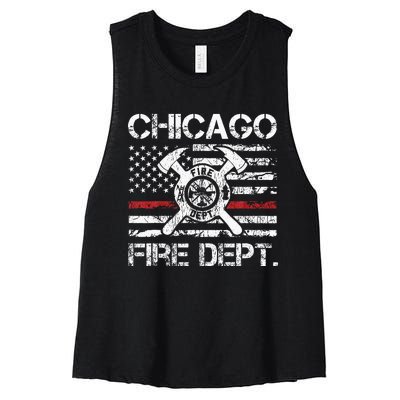 Chicago Illinois Fire Department Thin Red Line Fireman Women's Racerback Cropped Tank