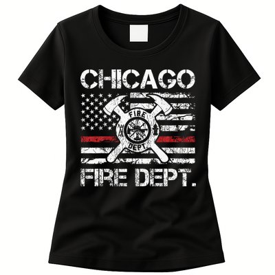Chicago Illinois Fire Department Thin Red Line Fireman Womens T-Shirt
