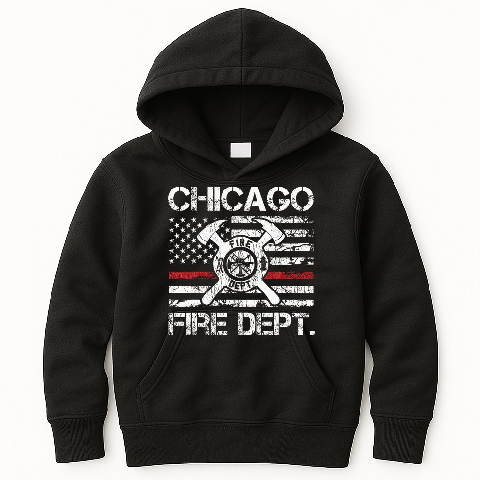 Chicago Illinois Fire Department Thin Red Line Fireman Kids Hoodie