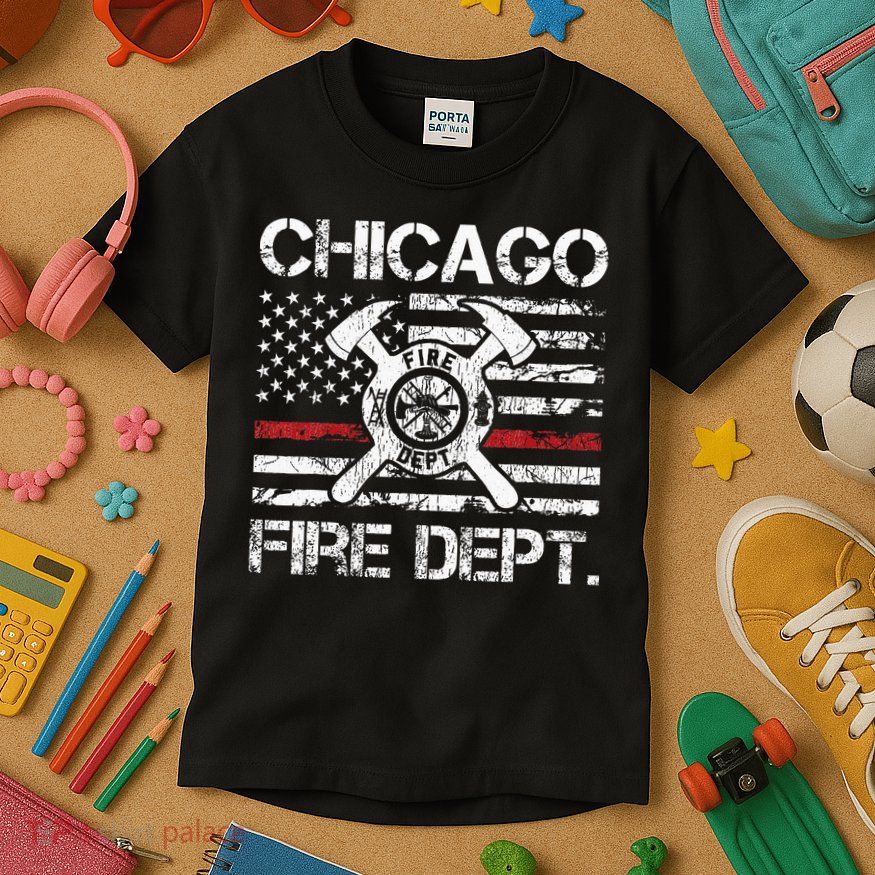 Chicago Illinois Fire Department Thin Red Line Fireman Kids T-Shirt