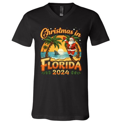 Christmas In Florida 2024 Family Vacation V-Neck T-Shirt