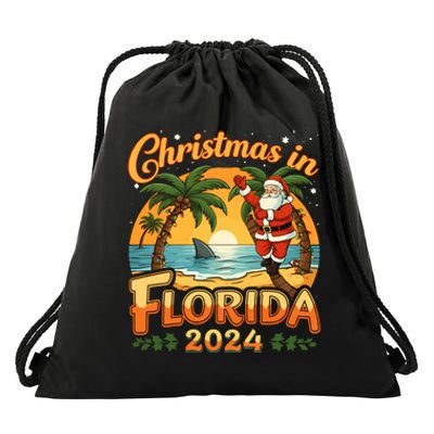 Christmas In Florida 2024 Family Vacation Drawstring Bag