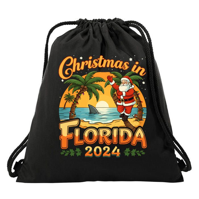 Christmas In Florida 2024 Family Vacation Drawstring Bag