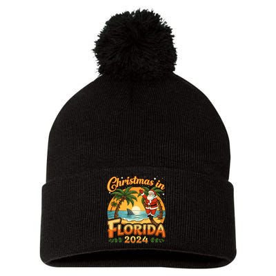 Christmas In Florida 2024 Family Vacation Pom Pom 12in Knit Beanie