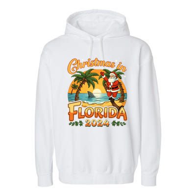 Christmas In Florida 2024 Family Vacation Garment-Dyed Fleece Hoodie