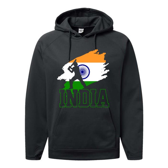 Cricket India Flag Patriotic Player Coach Gift Performance Fleece Hoodie