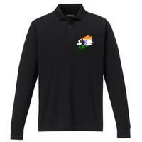 Cricket India Flag Patriotic Player Coach Gift Performance Long Sleeve Polo