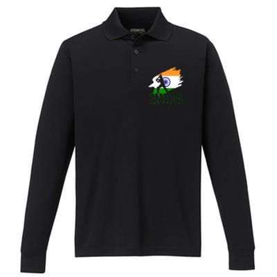 Cricket India Flag Patriotic Player Coach Gift Performance Long Sleeve Polo