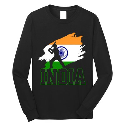 Cricket India Flag Patriotic Player Coach Gift Long Sleeve Shirt