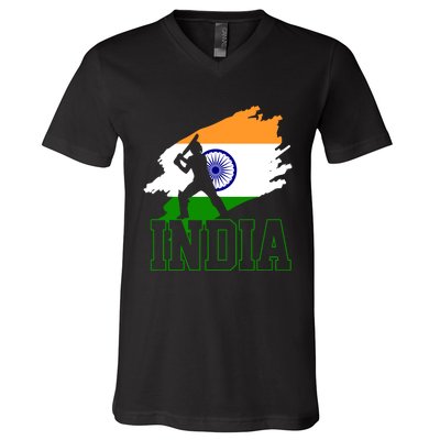 Cricket India Flag Patriotic Player Coach Gift V-Neck T-Shirt