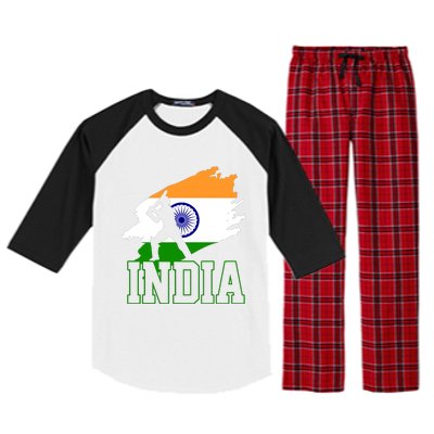 Cricket India Flag Patriotic Player Coach Gift Raglan Sleeve Pajama Set