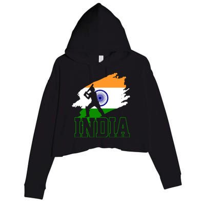 Cricket India Flag Patriotic Player Coach Gift Crop Fleece Hoodie