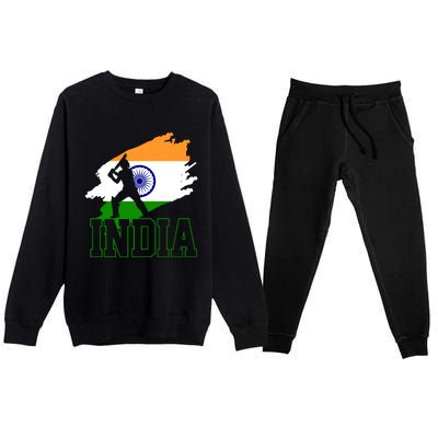 Cricket India Flag Patriotic Player Coach Gift Premium Crewneck Sweatsuit Set