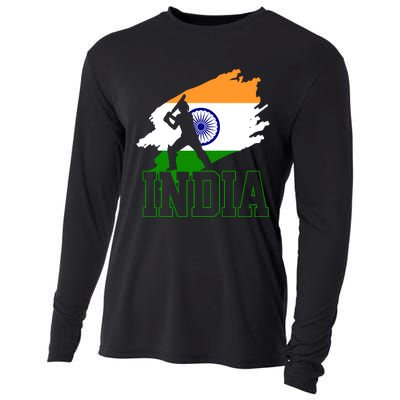 Cricket India Flag Patriotic Player Coach Gift Cooling Performance Long Sleeve Crew