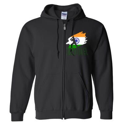 Cricket India Flag Patriotic Player Coach Gift Full Zip Hoodie