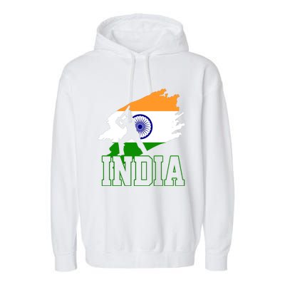 Cricket India Flag Patriotic Player Coach Gift Garment-Dyed Fleece Hoodie