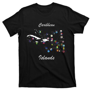 Caribbean Islands Flags And Map Caribbean Sea Vacations T-Shirt