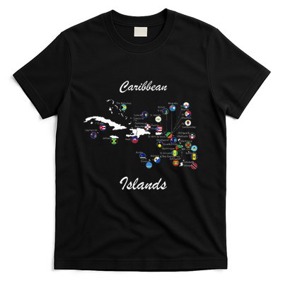 Caribbean Islands Flags And Map Caribbean Sea Vacations T-Shirt