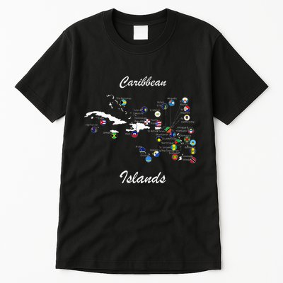 Caribbean Islands Flags And Map Caribbean Sea Vacations Tall T-Shirt