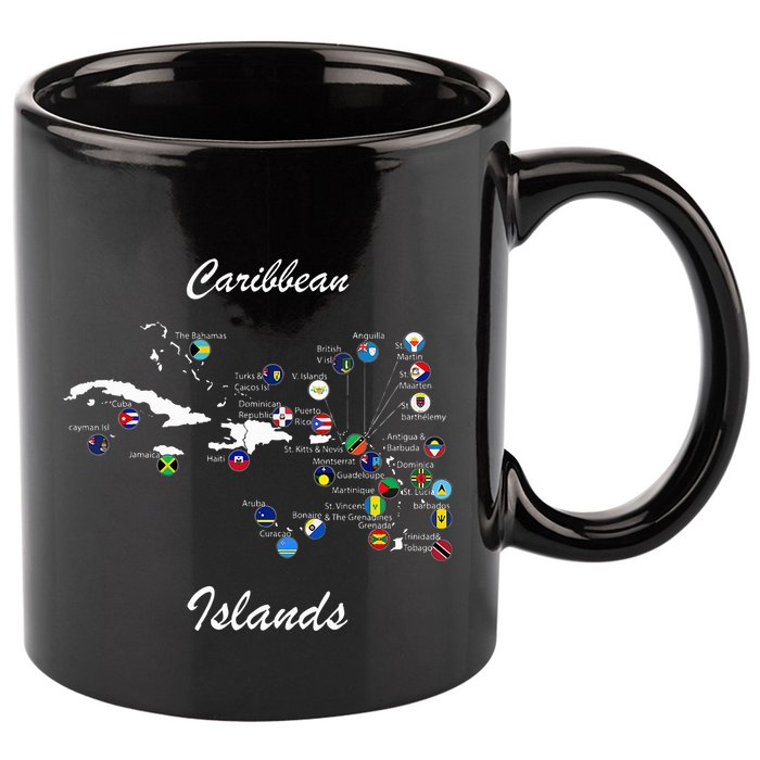 Caribbean Islands Flags And Map Caribbean Sea Vacations 11oz C Handle Ceramic Mug