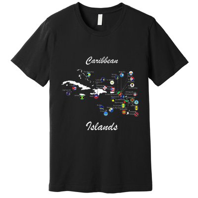 Caribbean Islands Flags And Map Caribbean Sea Vacations Premium T-Shirt