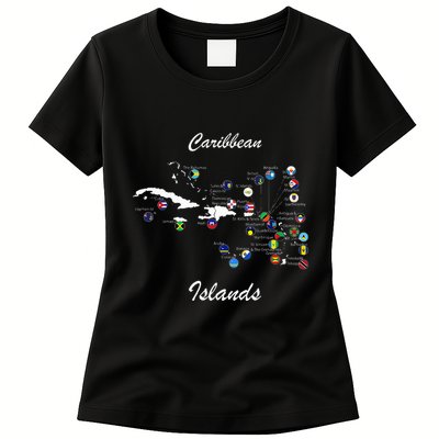 Caribbean Islands Flags And Map Caribbean Sea Vacations Womens T-Shirt