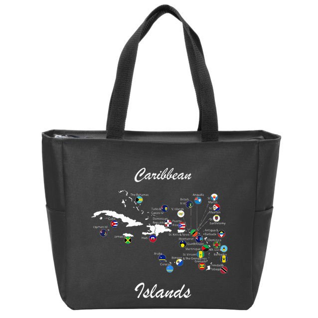 Caribbean Islands Flags And Map Caribbean Sea Vacations Zip Tote Bag