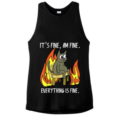 Cat ItS Fine IM Fine Everything Is Fine Ladies PosiCharge Tri-Blend Wicking Tank
