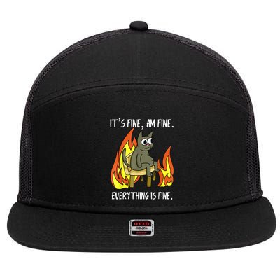 Cat ItS Fine IM Fine Everything Is Fine 7 Panel Mesh Trucker Snapback Hat