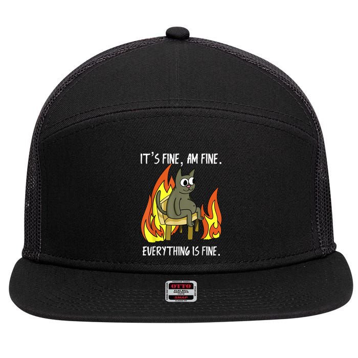 Cat ItS Fine IM Fine Everything Is Fine 7 Panel Mesh Trucker Snapback Hat