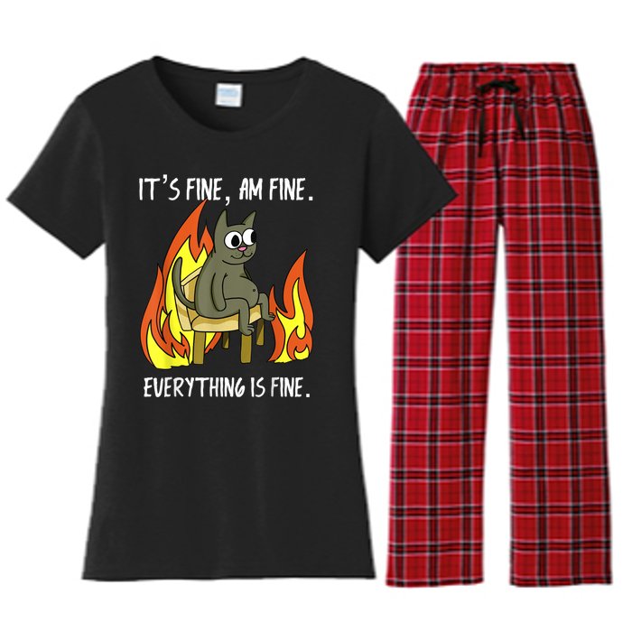 Cat ItS Fine IM Fine Everything Is Fine Women's Flannel Pajama Set