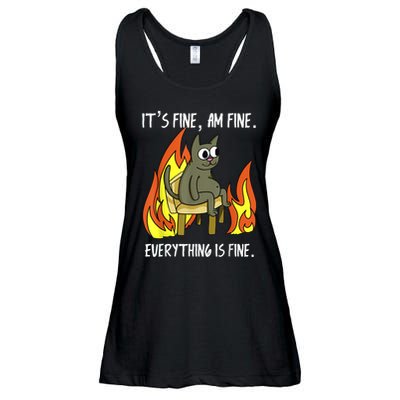 Cat ItS Fine IM Fine Everything Is Fine Ladies Essential Flowy Tank