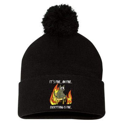 Cat ItS Fine IM Fine Everything Is Fine Pom Pom 12in Knit Beanie