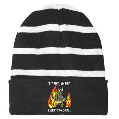 Cat ItS Fine IM Fine Everything Is Fine Striped Beanie with Solid Band