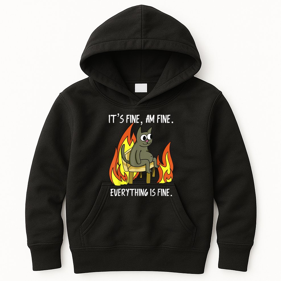 Cat ItS Fine IM Fine Everything Is Fine Kids Hoodie