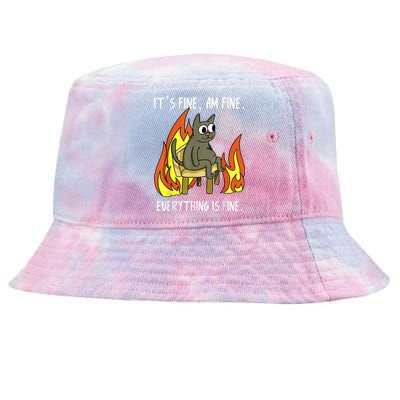 Cat ItS Fine IM Fine Everything Is Fine Tie-Dyed Bucket Hat