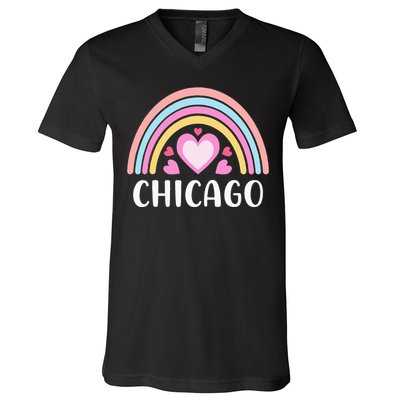 Chicago Illinois for  Rainbow Hearts V-Neck T-Shirt