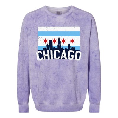 Chicago Illinois Flag City Skyline Chi Town Pride City Flag Colorblast Crewneck Sweatshirt