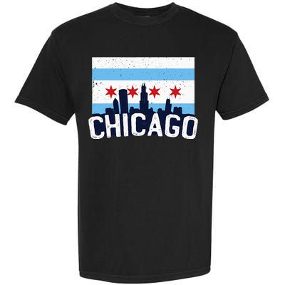 Chicago Illinois Flag City Skyline Chi Town Pride City Flag Garment-Dyed Heavyweight T-Shirt