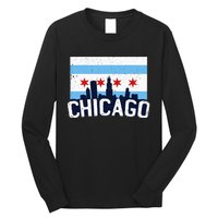 Chicago Illinois Flag City Skyline Chi Town Pride City Flag Long Sleeve Shirt