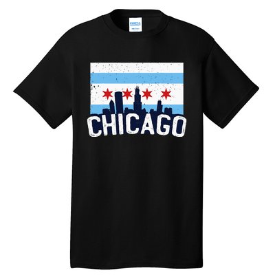 Chicago Illinois Flag City Skyline Chi Town Pride City Flag Tall T-Shirt