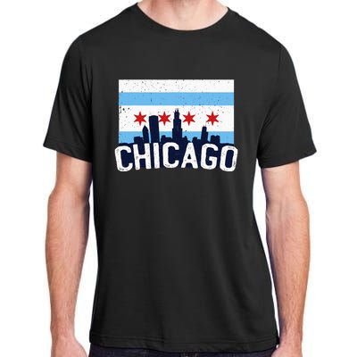 Chicago Illinois Flag City Skyline Chi Town Pride City Flag Adult ChromaSoft Performance T-Shirt