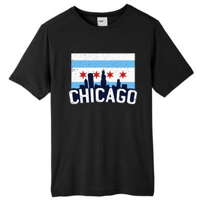 Chicago Illinois Flag City Skyline Chi Town Pride City Flag Tall Fusion ChromaSoft Performance T-Shirt