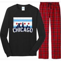 Chicago Illinois Flag City Skyline Chi Town Pride City Flag Long Sleeve Pajama Set