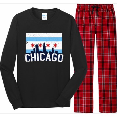 Chicago Illinois Flag City Skyline Chi Town Pride City Flag Long Sleeve Pajama Set