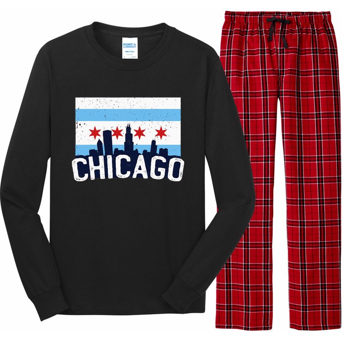 Chicago Illinois Flag City Skyline Chi Town Pride City Flag Long Sleeve Pajama Set