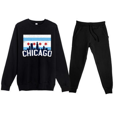 Chicago Illinois Flag City Skyline Chi Town Pride City Flag Premium Crewneck Sweatsuit Set